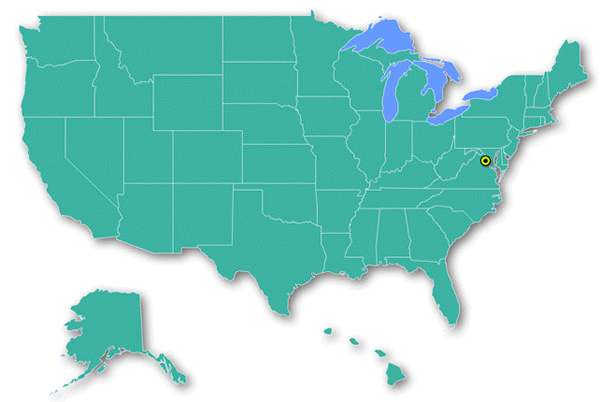 homebuilder locator map of US. Colored states feature new home builders