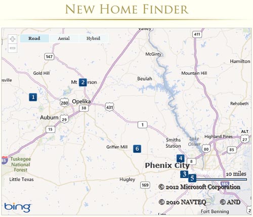 map of eastern Alabama new home communities