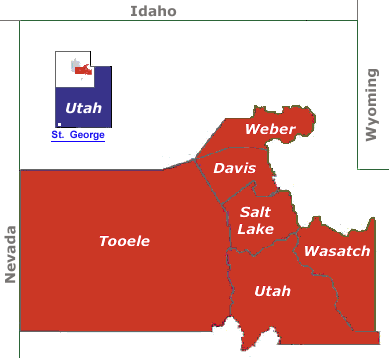 map image of utal counties having Ivory Homes' communities